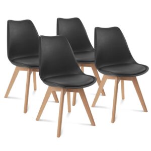 Set of 4 Modern Style Mid Century Modern Dinning Room Cafe Hotel Office Wooden Legs Chair (Black Fully Wooden Legs)