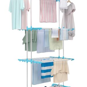 H Houseware Stainless Steel Heavy Duty Double Pole 3 Layer Cloth Drying Stand for Balcony | Clothes Stand for Drying| Cloth Stand
